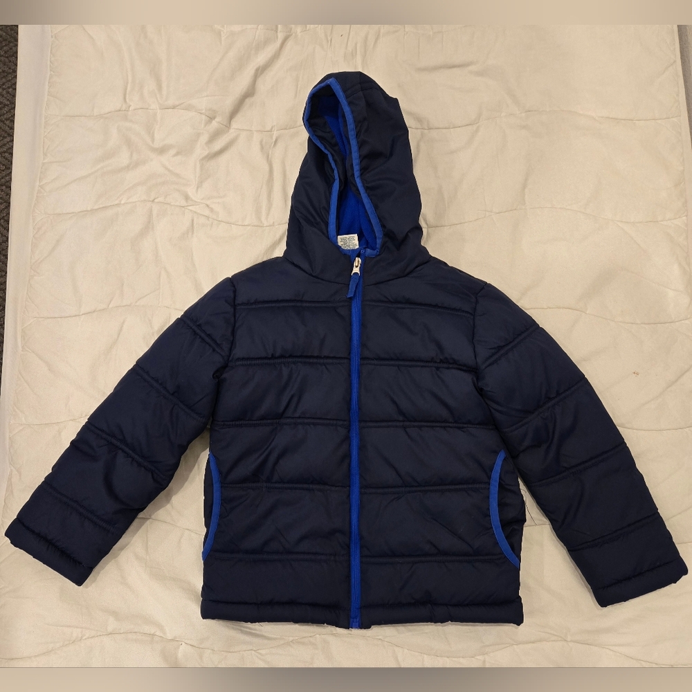 Faded Glory Kids Puffer Jacket - Dark Blue with‎ Bright Blue Trim